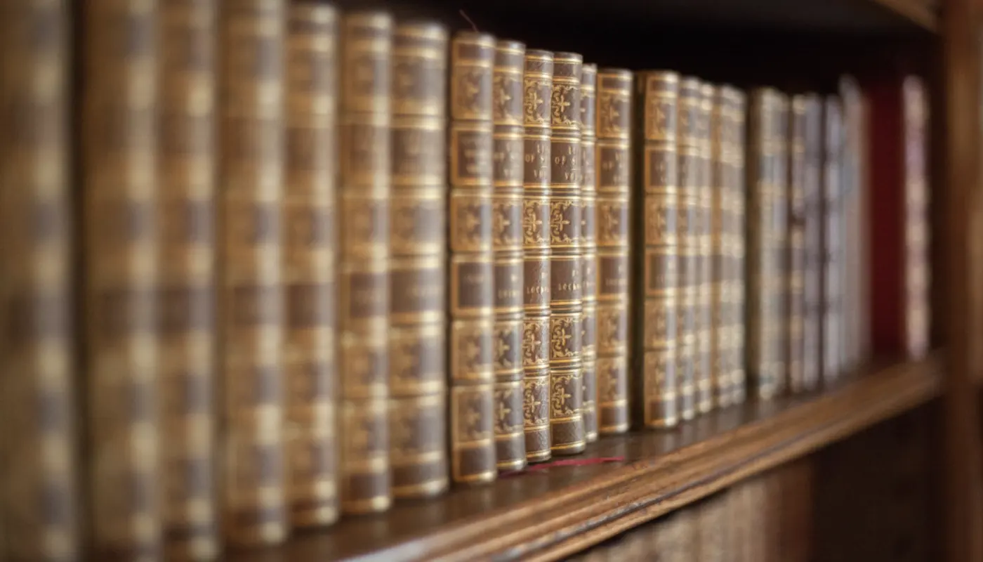 Leather-bound volumes in Abbotsford's library