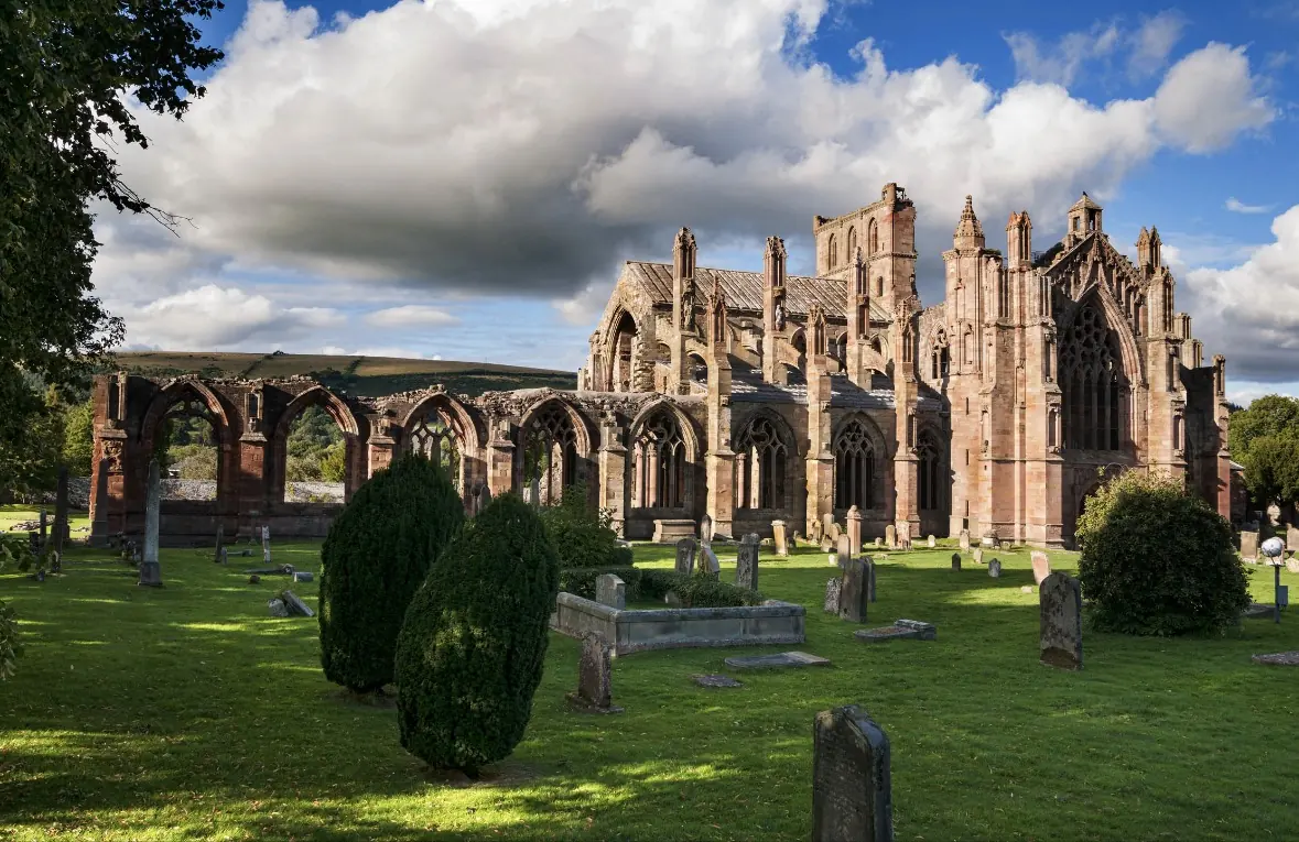 Melrose Abbey ruins in the Scottish Borders